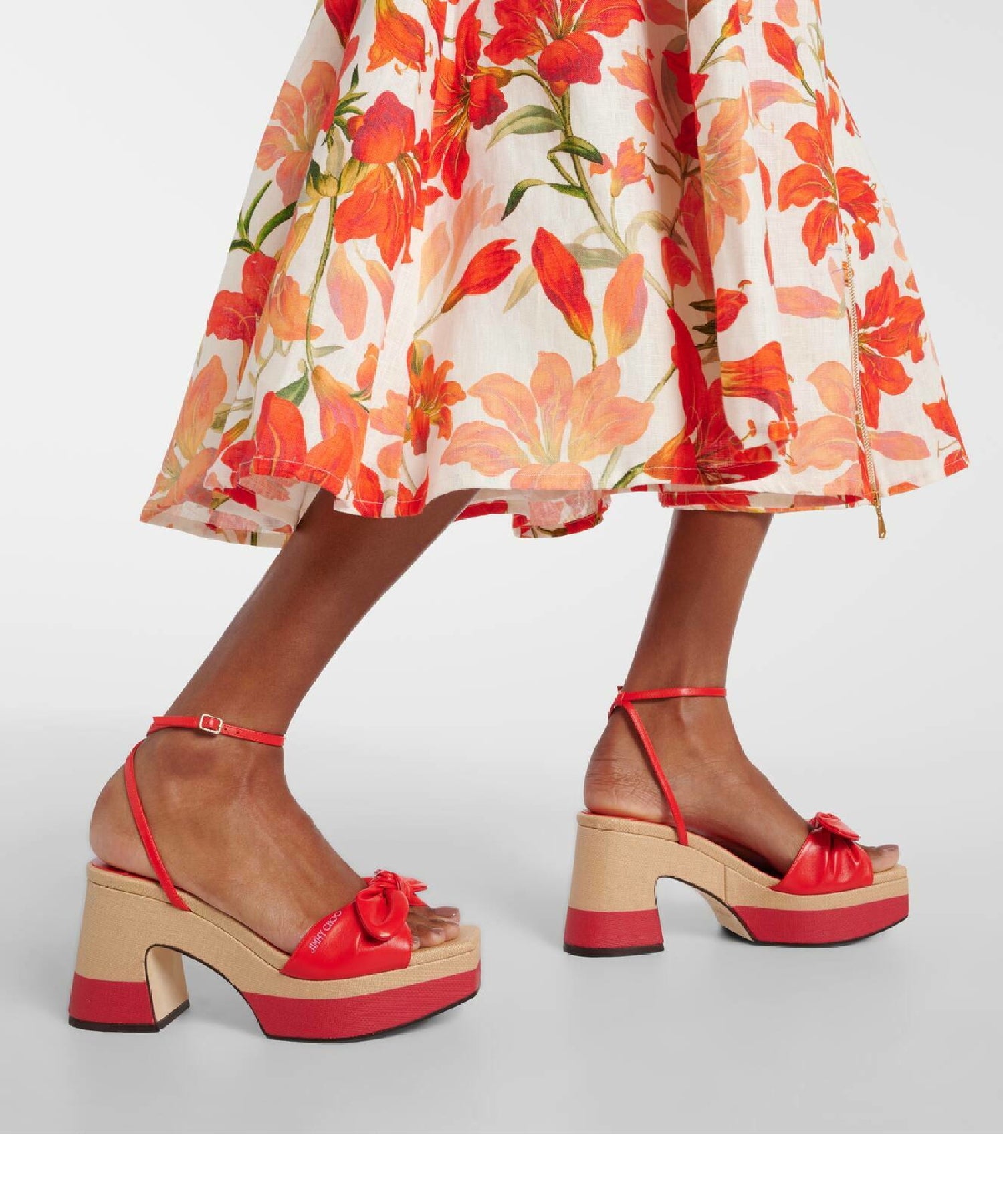 Ricia 150 platform sandals in raffia and leather - Candy Pink & Natural