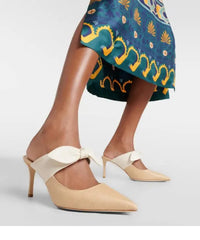 Mules Rali 75 en raphia et cuir - Latte & Natural
