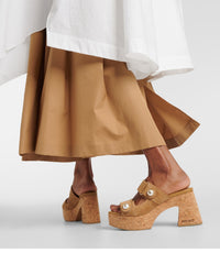 Mules Fayence compensées 95 en daim velours - Rattan