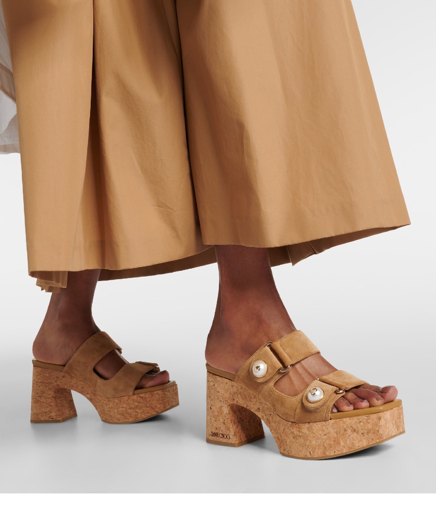 Mules Fayence compensées 95 en daim velours - Rattan