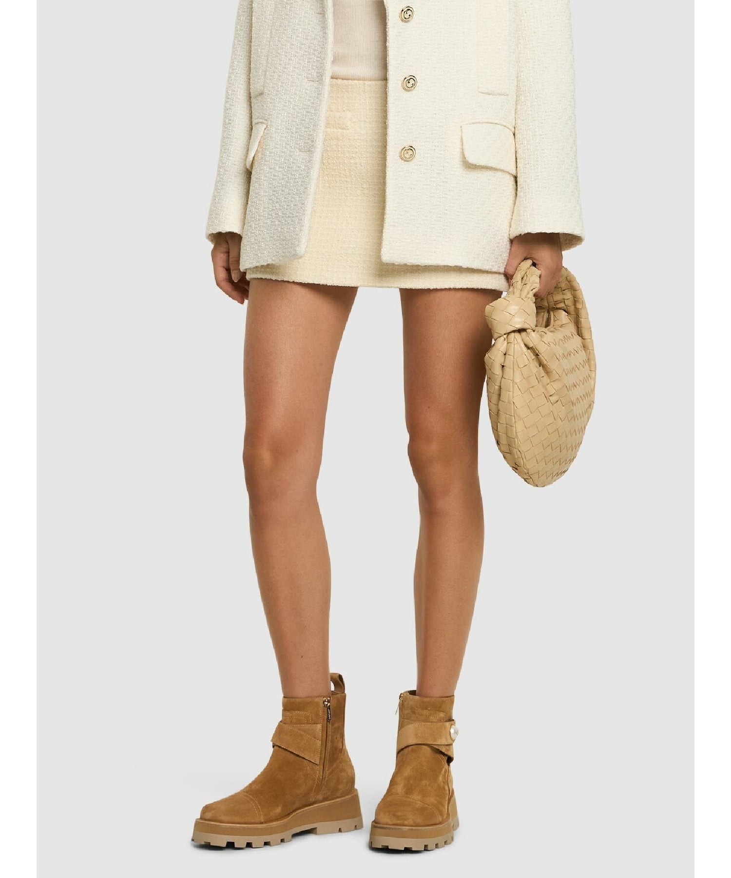 Bottines Meena en daim-velours et rotin - Rattan