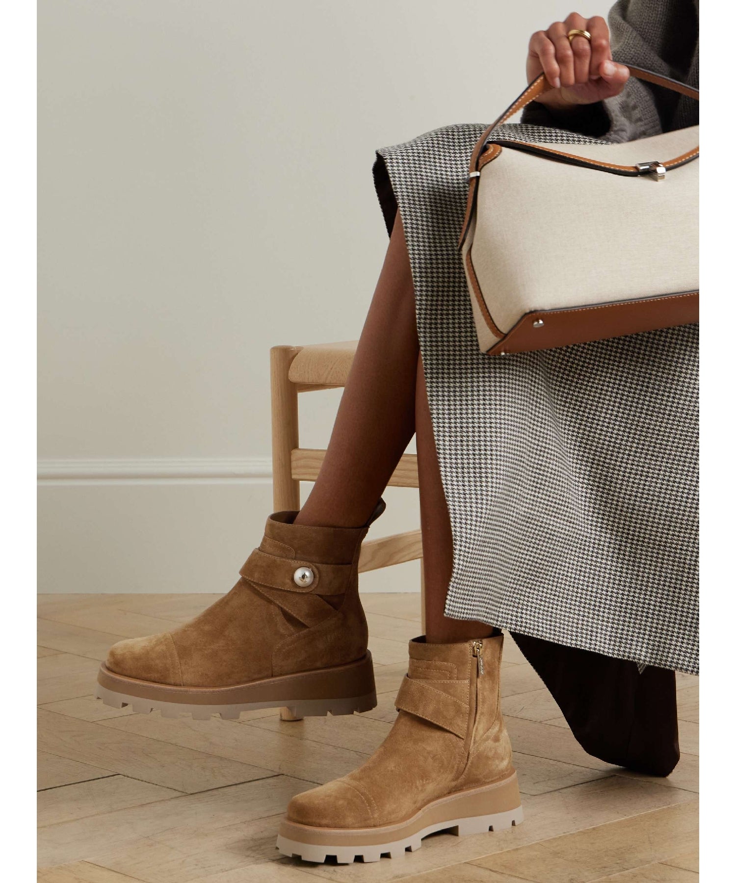 Bottines Meena en daim-velours et rotin - Rattan