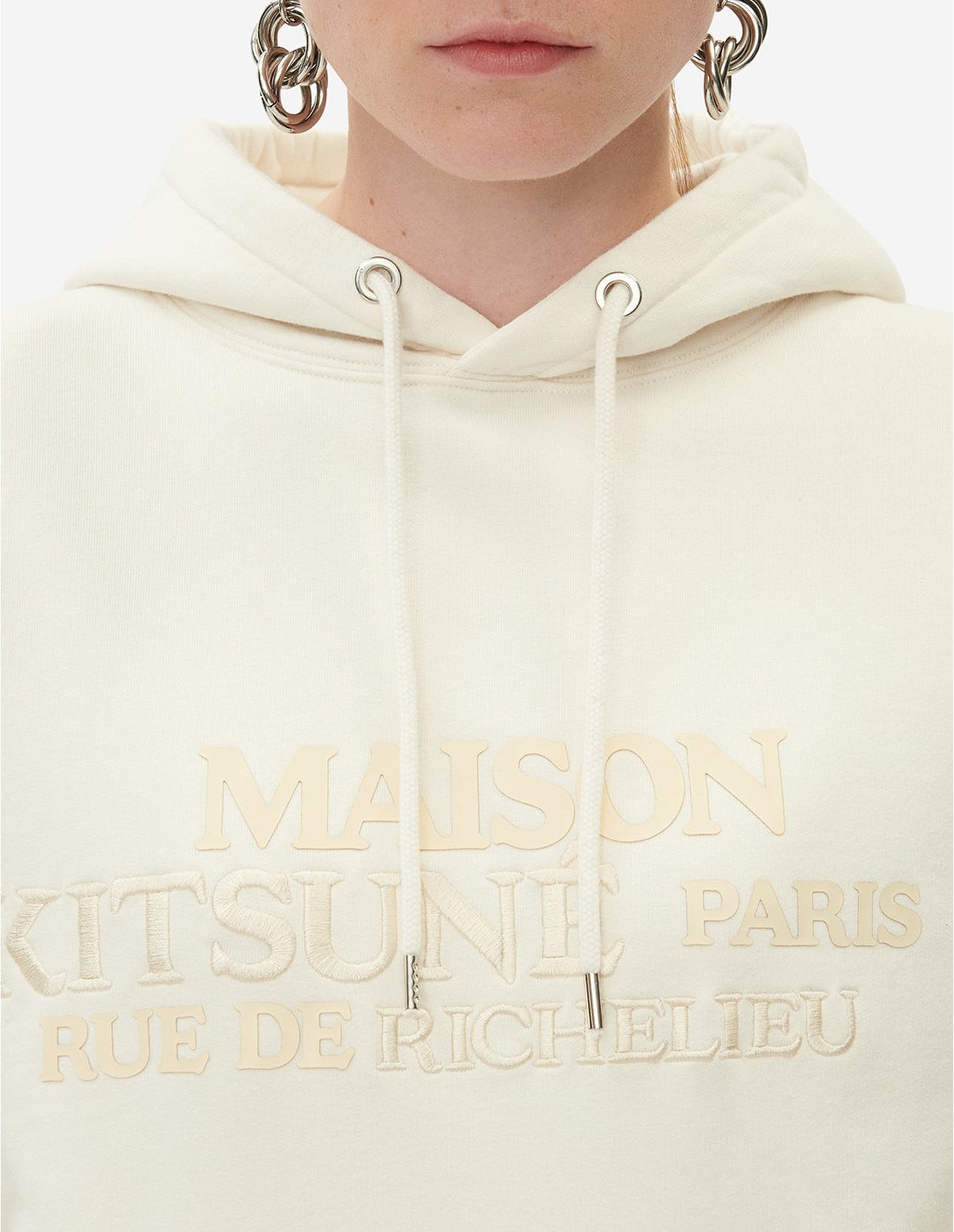 Sweat à capuche avec impression - Ecru