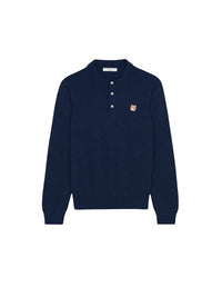 Long-sleeved polo shirt with wool crest - Navy
