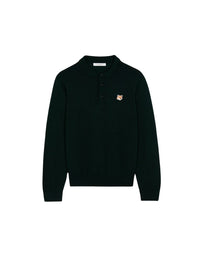 Long-sleeved polo shirt with wool crest - Black