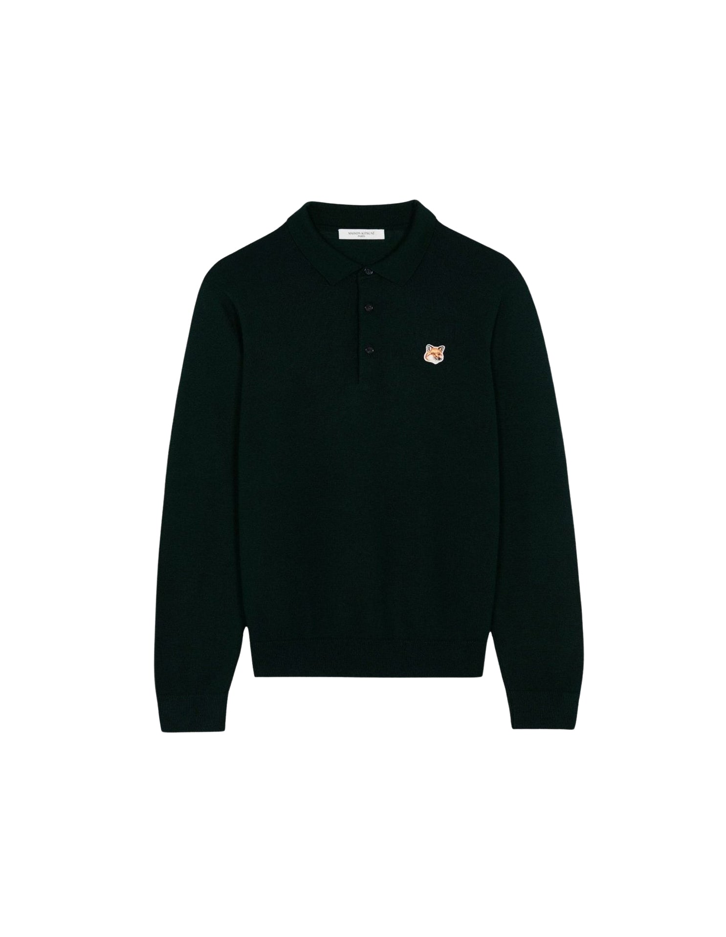 Long-sleeved polo shirt with wool crest - Black