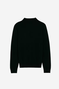 Long-sleeved polo shirt with wool crest - Black