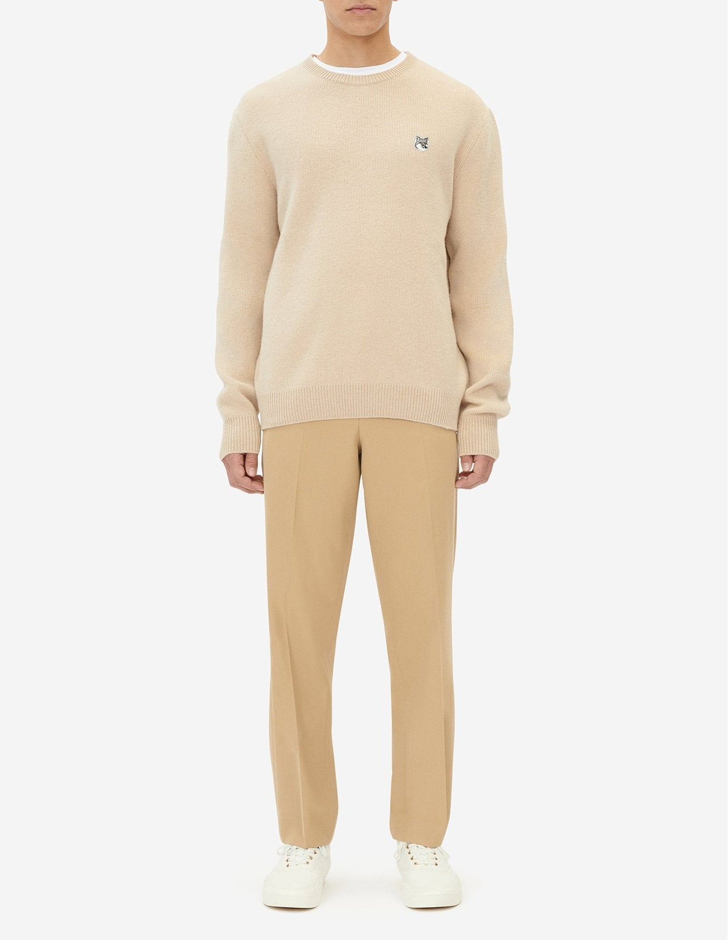 Pull décontracté avec écusson en laine - Beige
