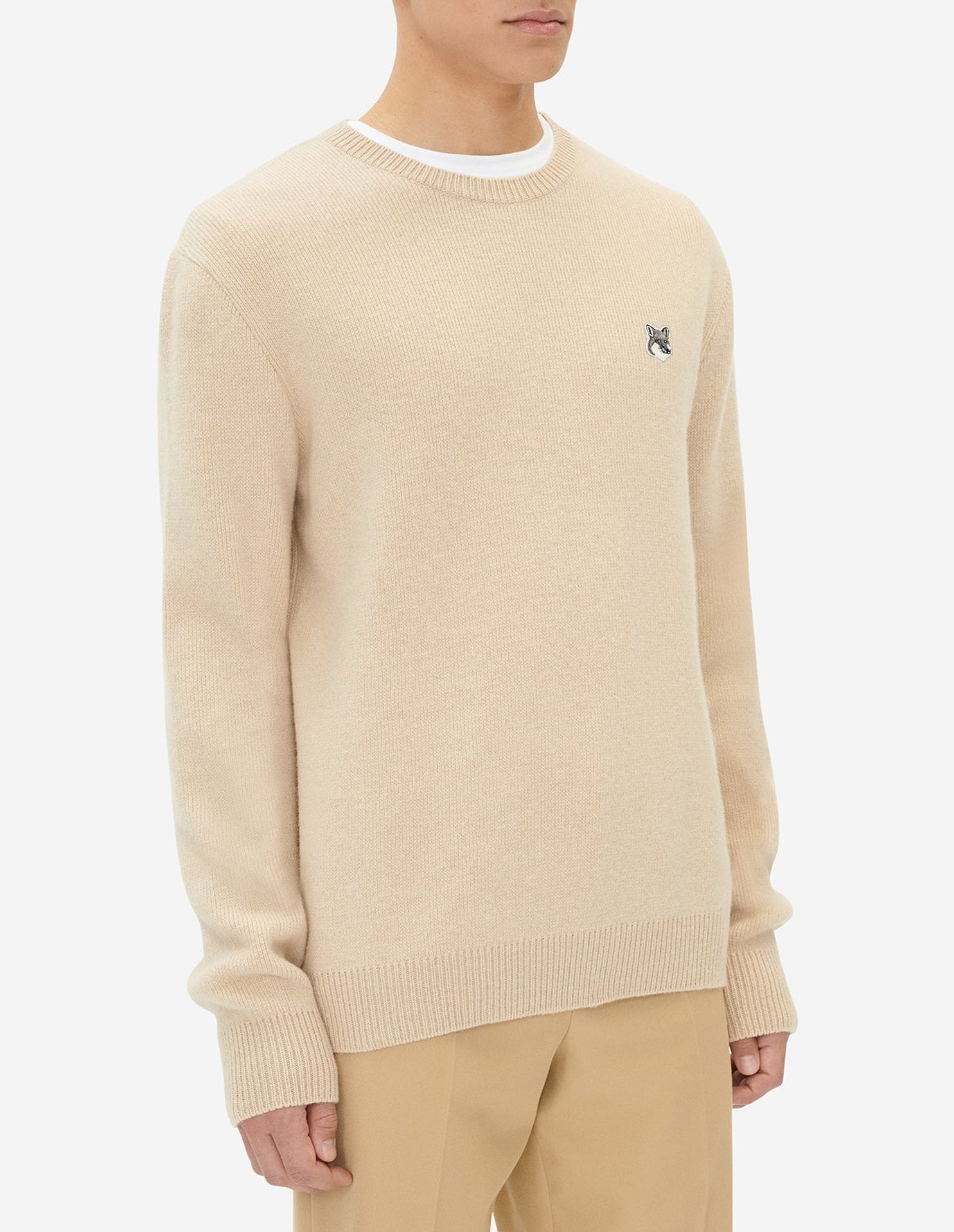 Pull décontracté avec écusson en laine - Beige