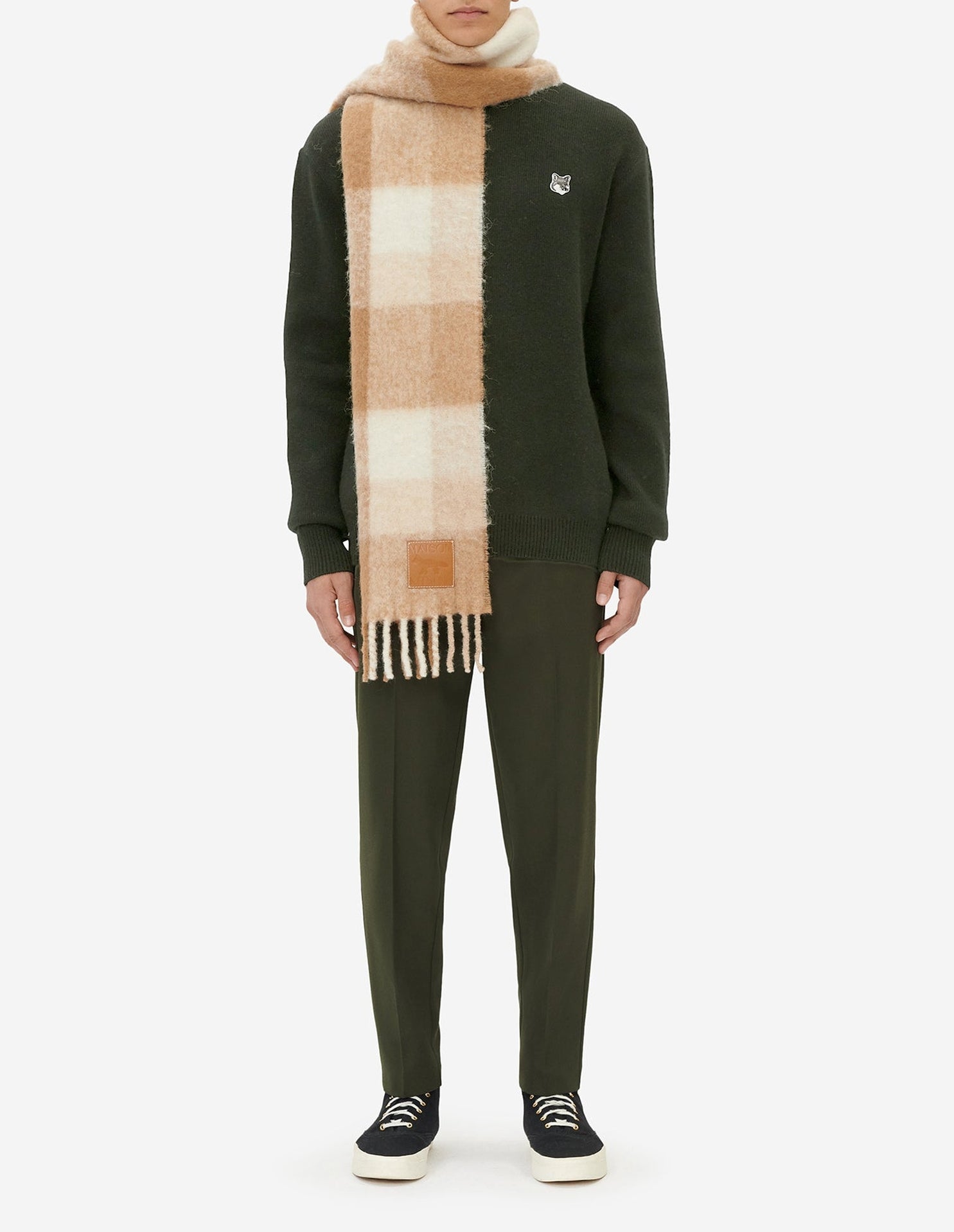 Pull décontracté avec écusson en laine - Khaki Grey
