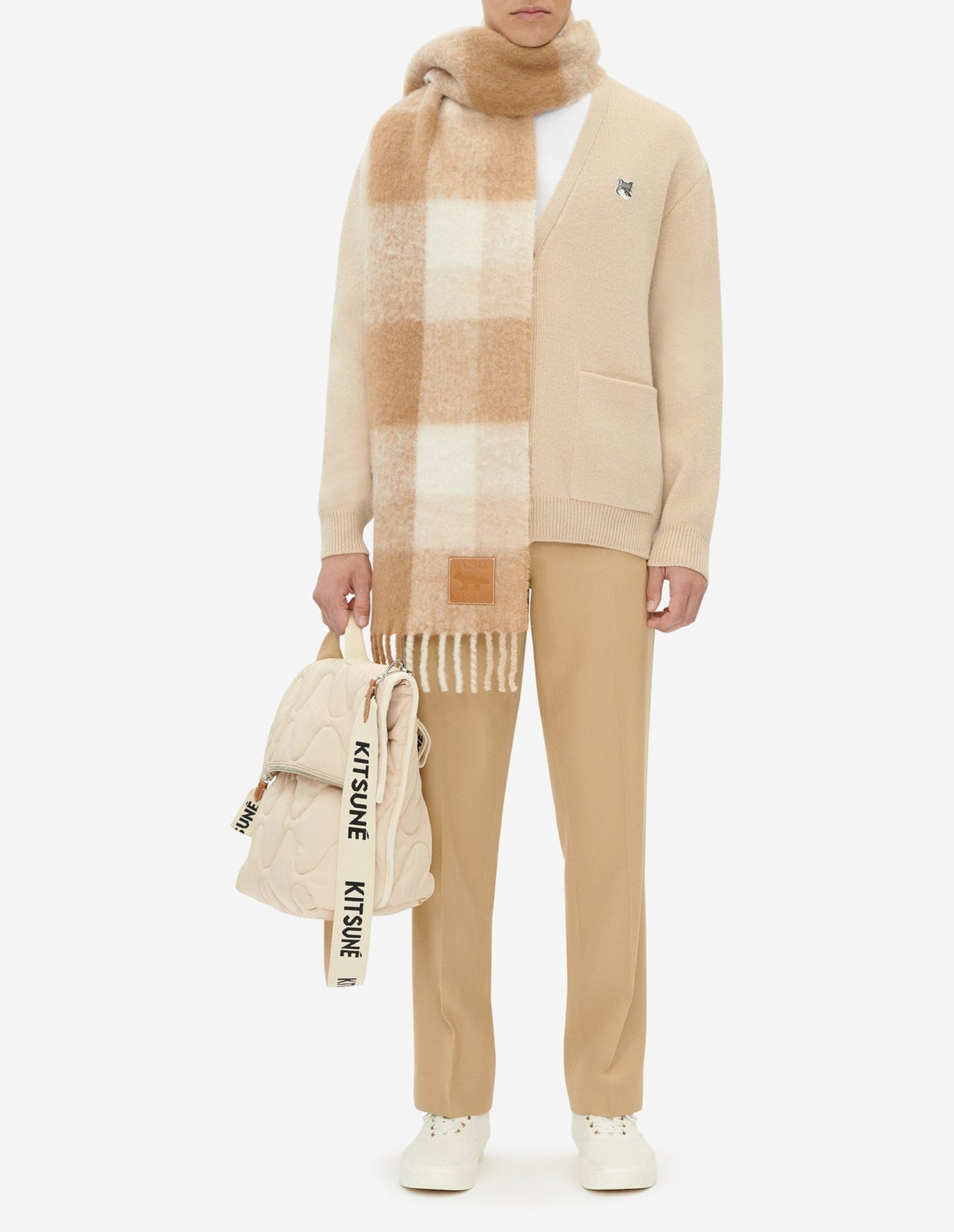 Cardigan à col V en laine - Beige