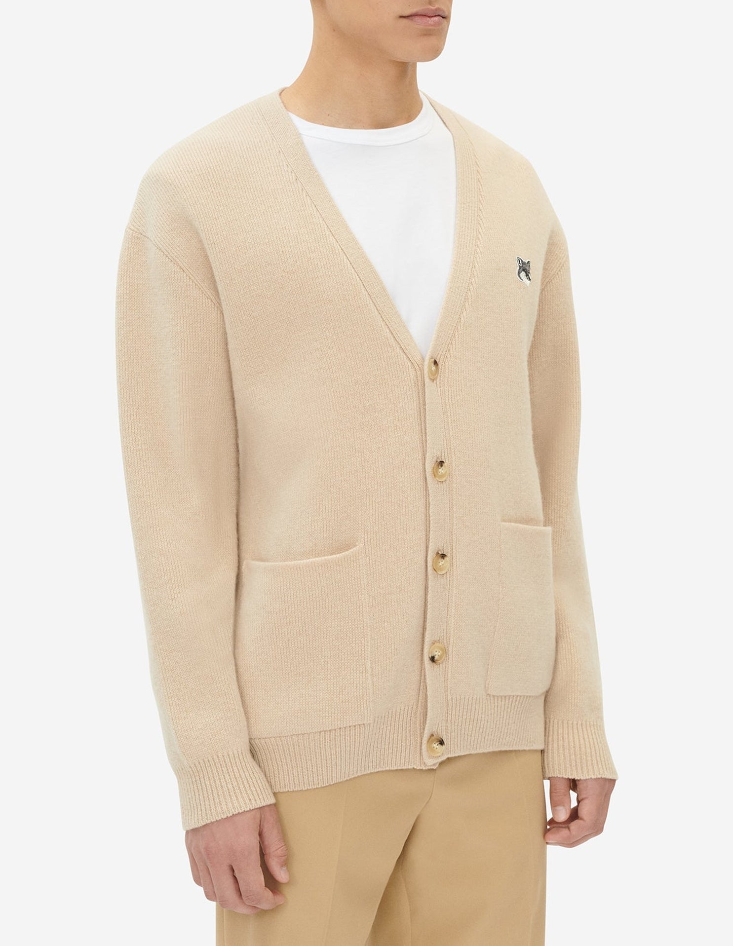 Cardigan à col V en laine - Beige