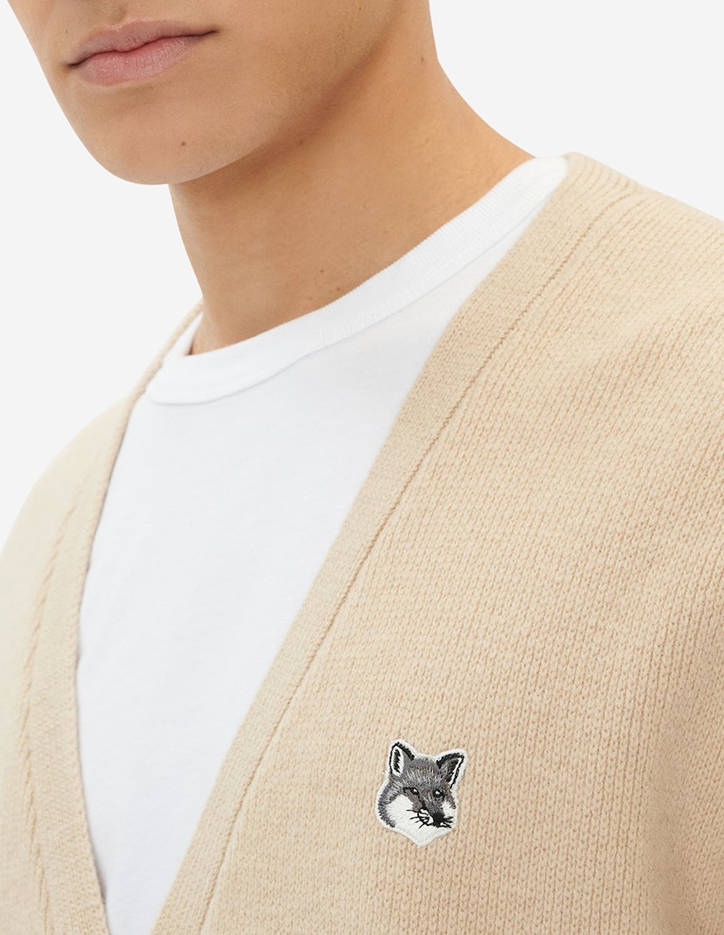 Cardigan à col V en laine - Beige