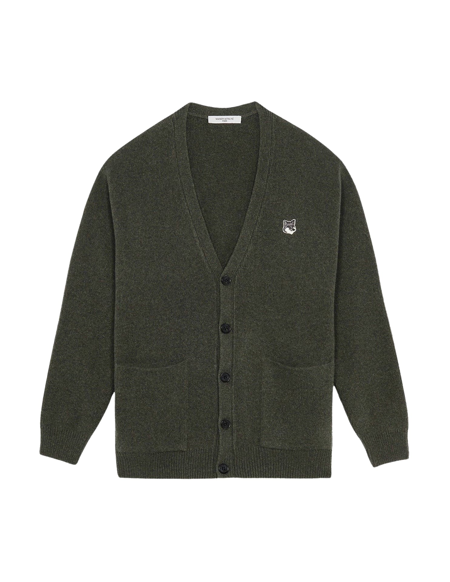 Cardigan à col V en laine - Khaki Grey