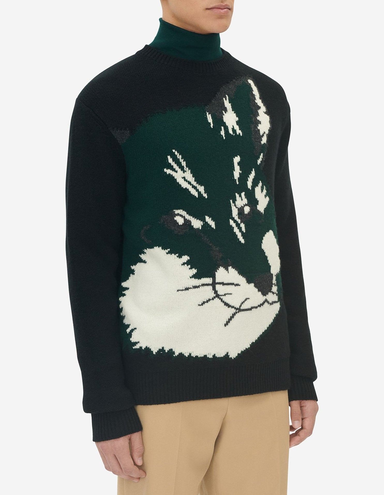 Pull jacquard à manches longues en laine - Black