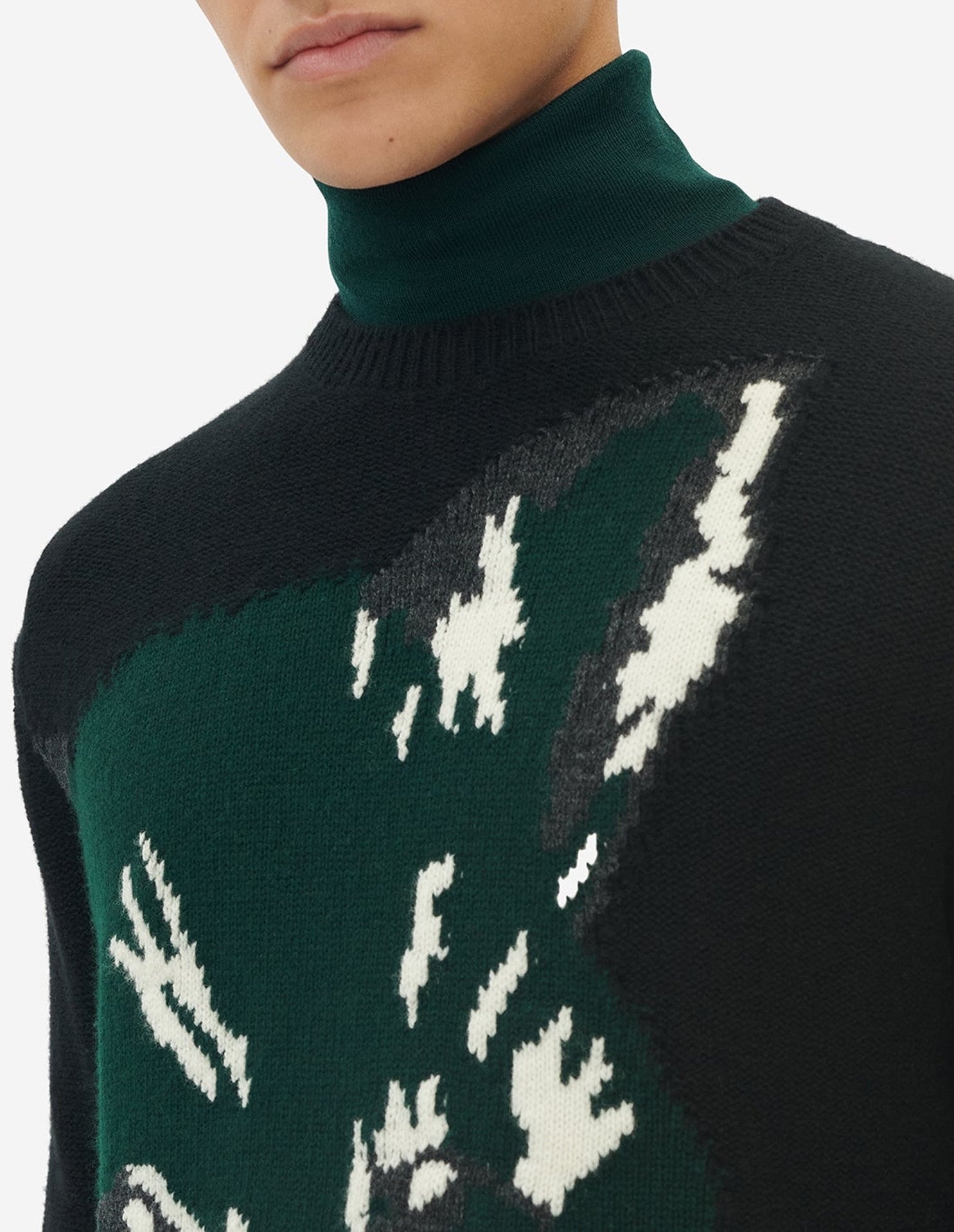 Pull jacquard à manches longues en laine - Black