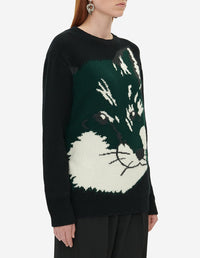 Pull jacquard à manches longues en laine - Black