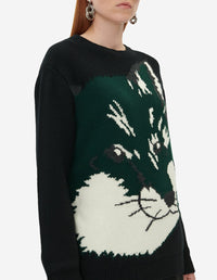 Pull jacquard à manches longues en laine - Black