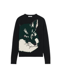Pull jacquard à manches longues en laine - Black