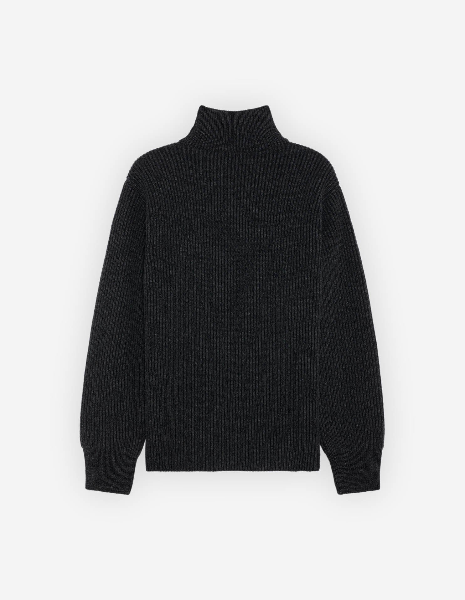 Pull à maille tressé et col roulé en laine - Dark Grey Melange