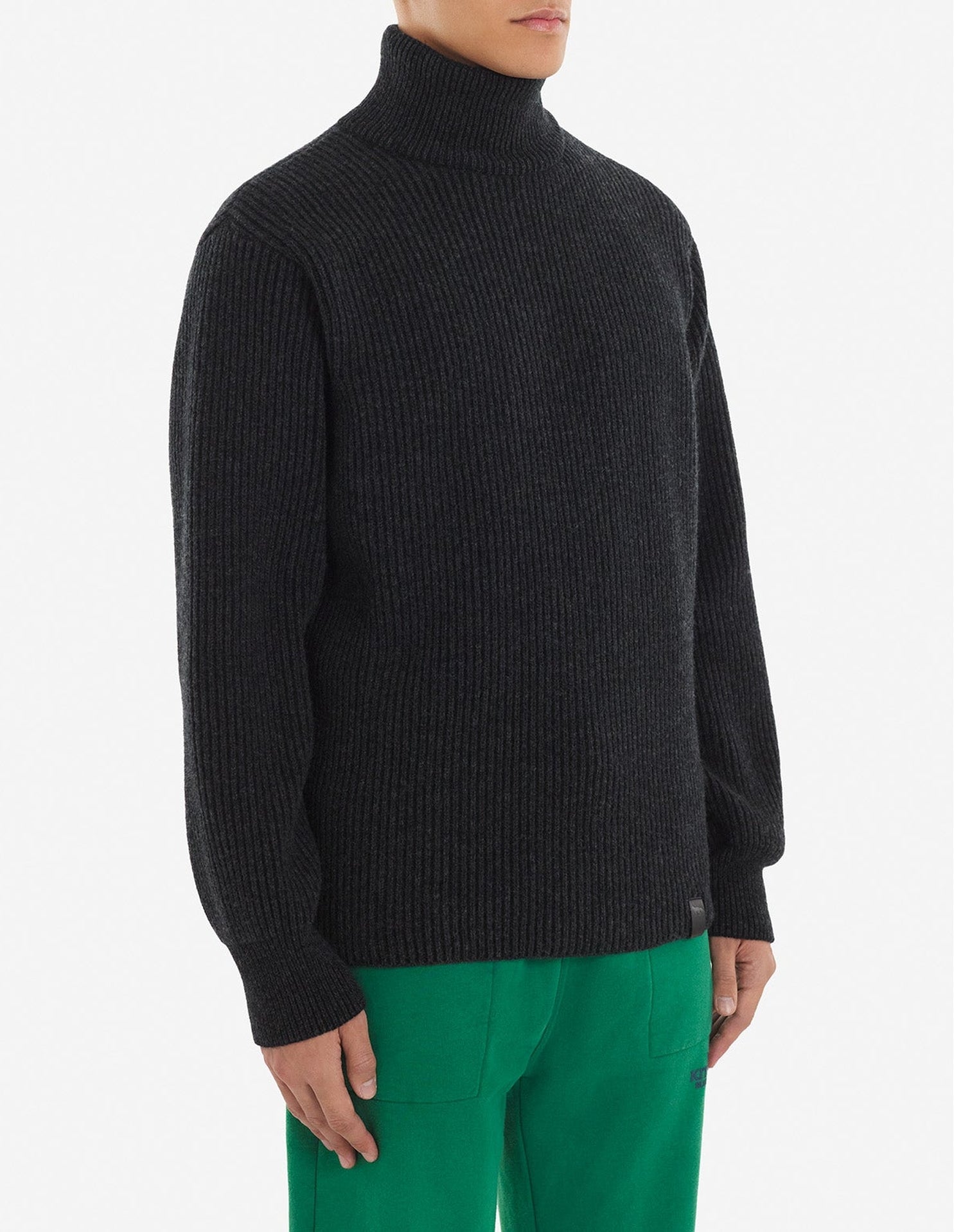 Pull à maille tressé et col roulé en laine - Dark Grey Melange