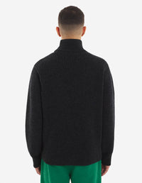 Pull à maille tressé et col roulé en laine - Dark Grey Melange