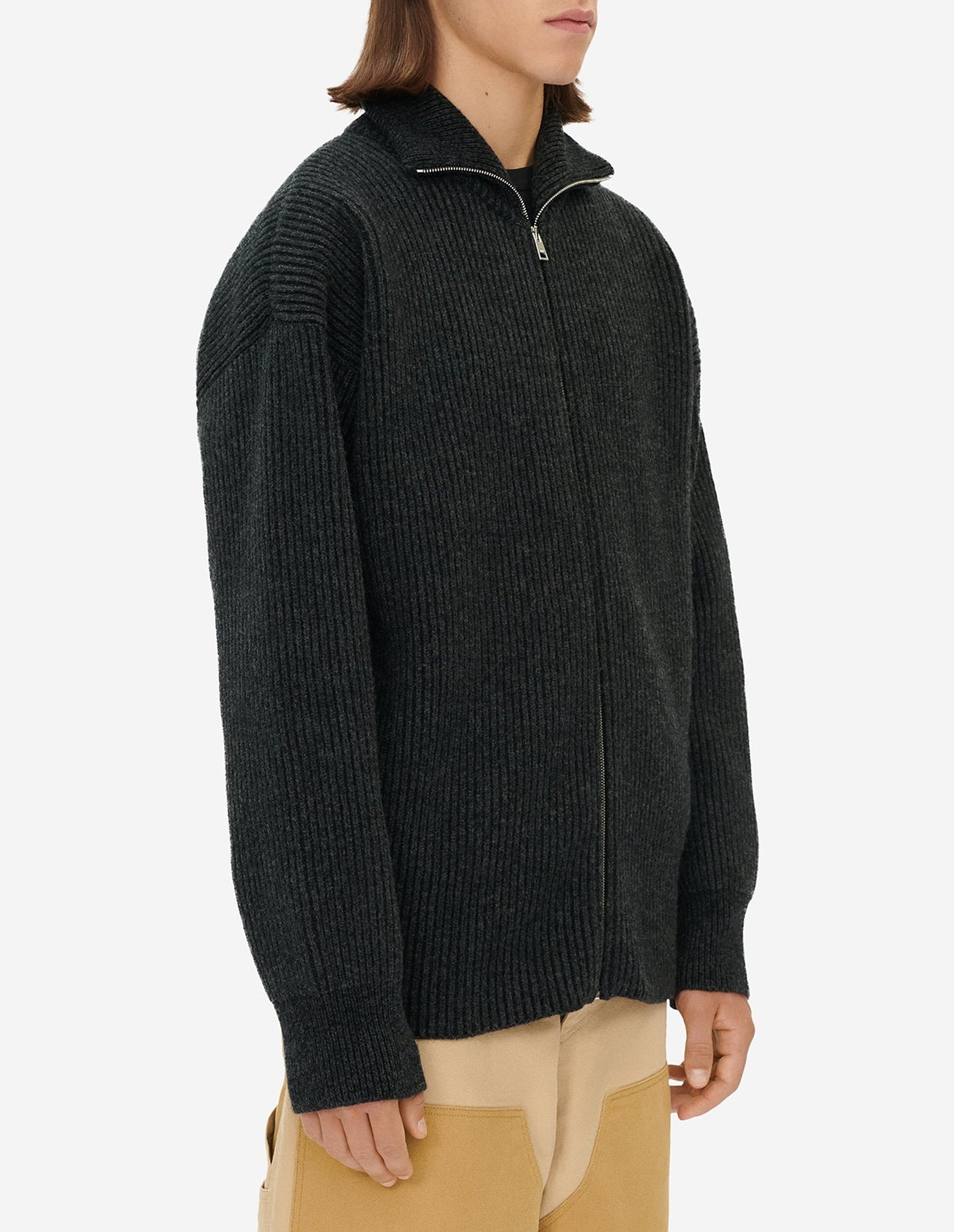 Cardigan tressé en laine - Dark Grey Melange