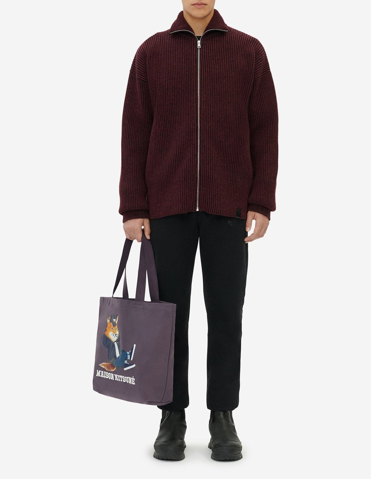 Cardigan tressé en laine - Wine Lees Melange