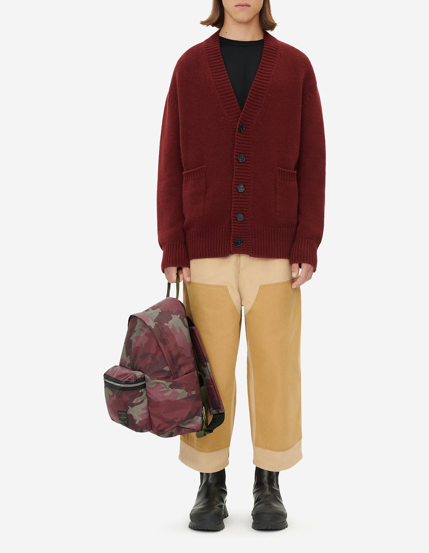 Cardigan à col V en laine - Wine Lees