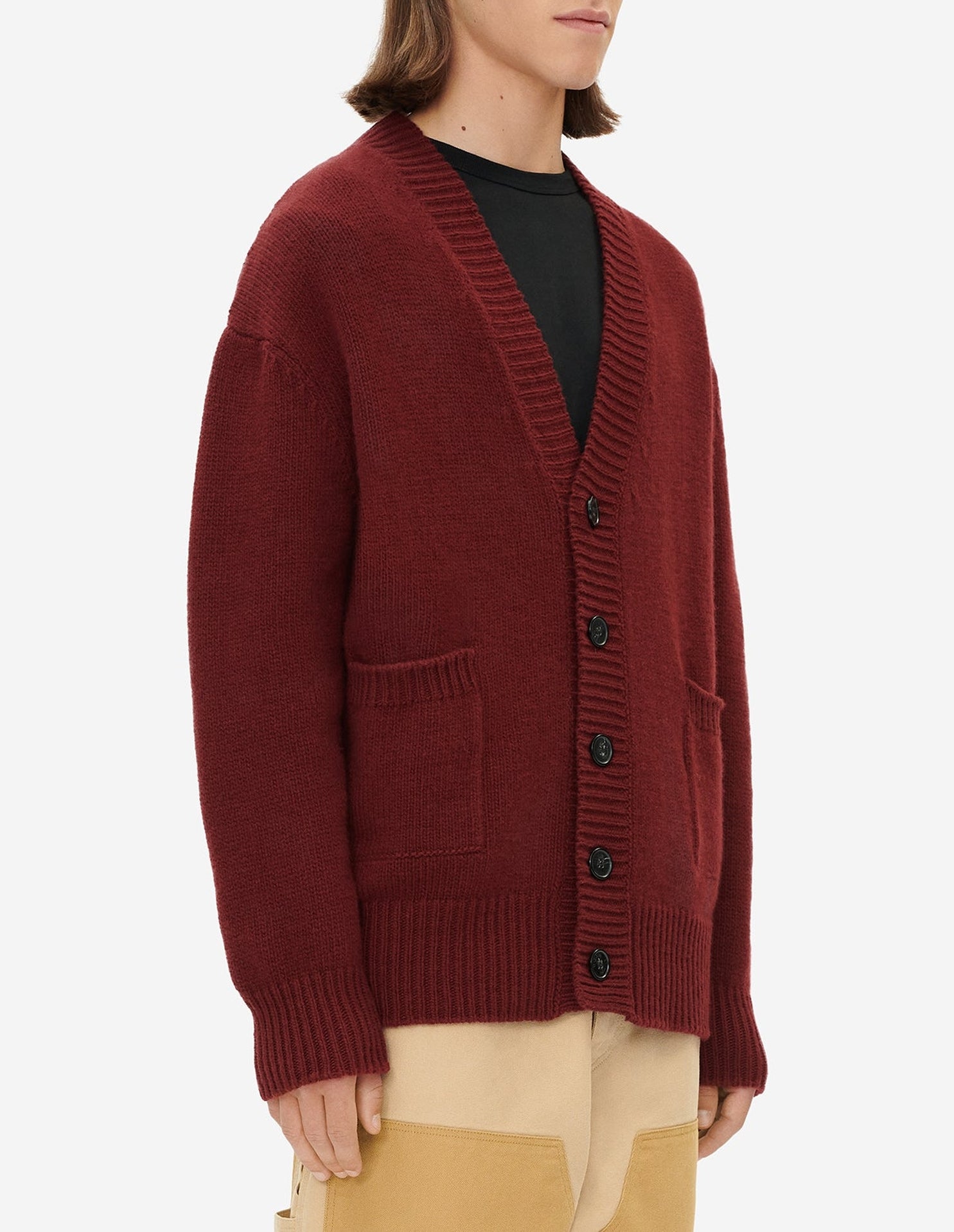Cardigan à col V en laine - Wine Lees