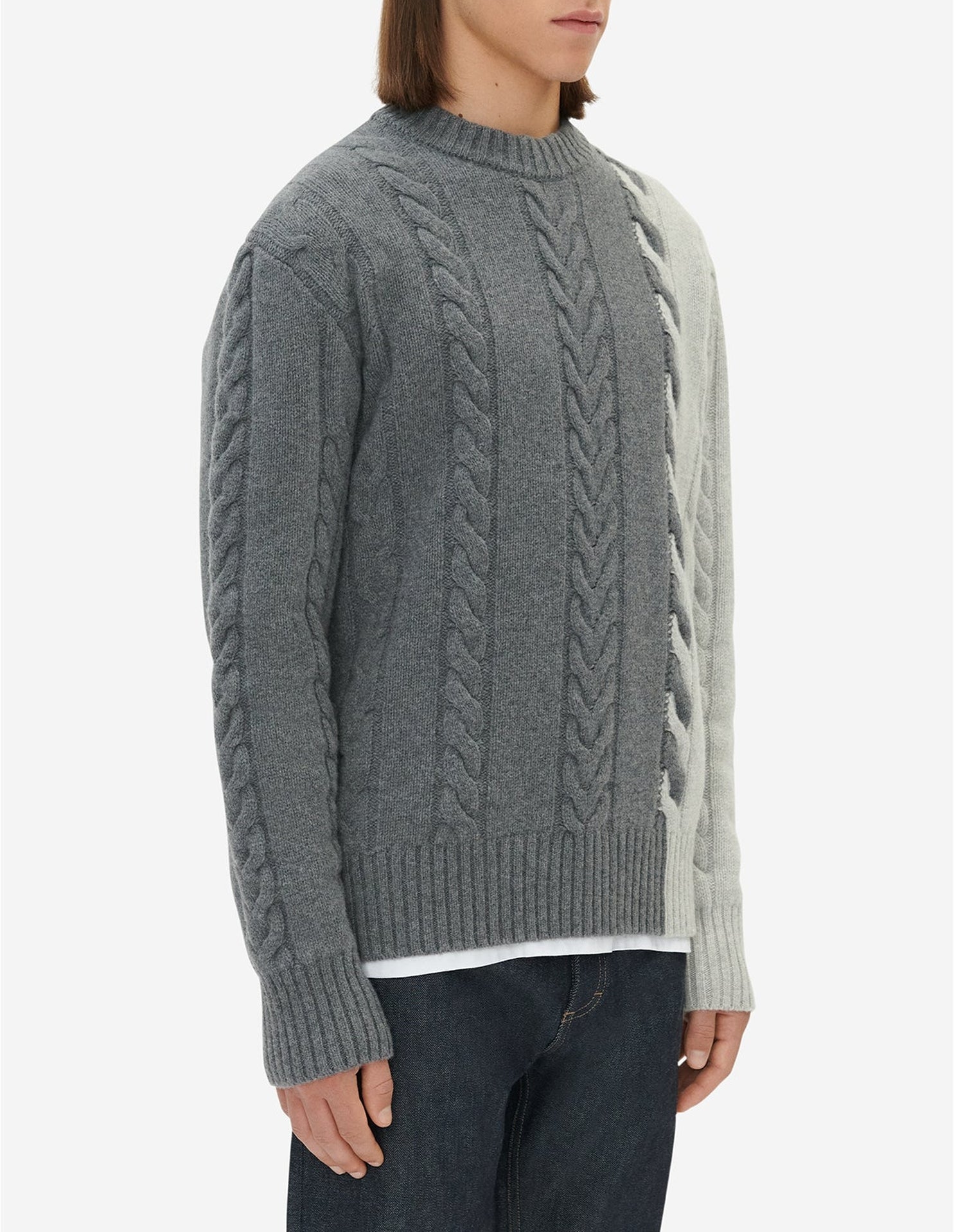 Pull tressé à manches longues en laine et cachemire - Dark Grey Melange