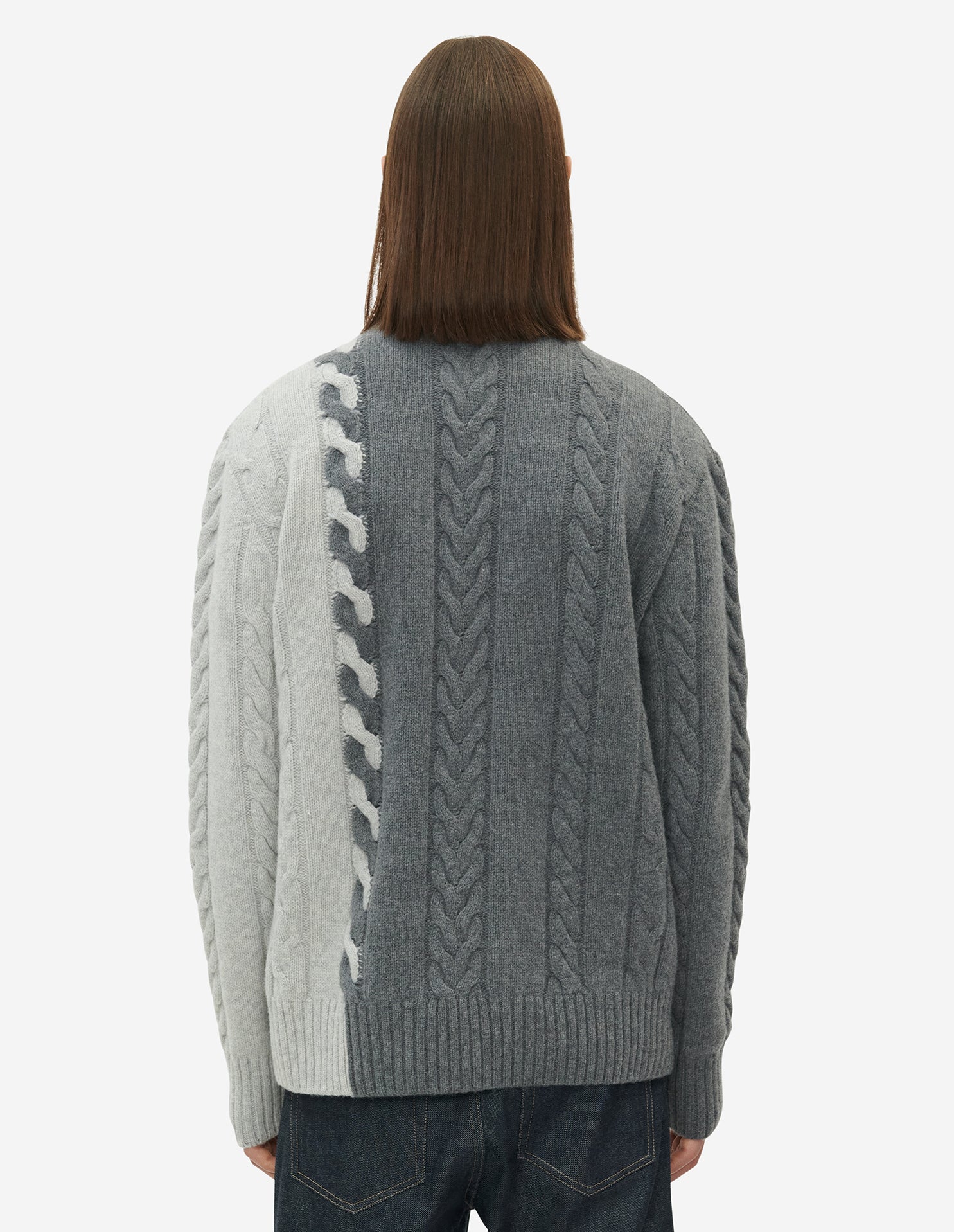 Pull tressé à manches longues en laine et cachemire - Dark Grey Melange