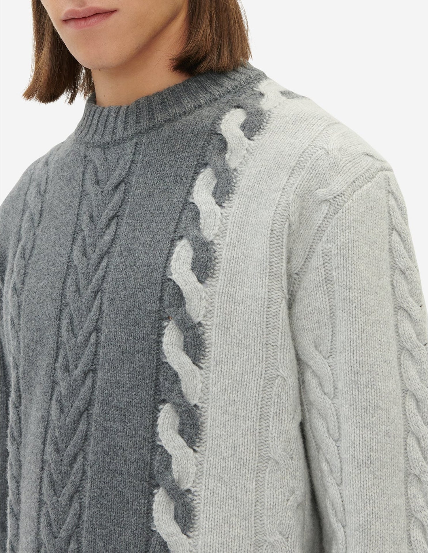 Pull tressé à manches longues en laine et cachemire - Dark Grey Melange