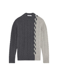 Pull tressé à manches longues en laine et cachemire - Dark Grey Melange