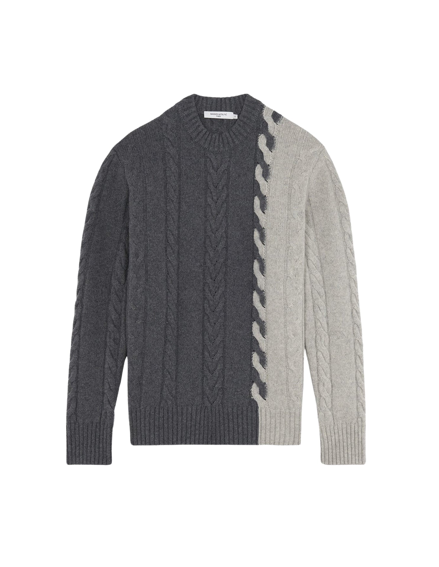 Pull tressé à manches longues en laine et cachemire - Dark Grey Melange