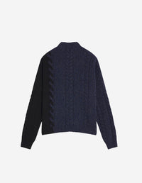 Pull tressé à manches longues en laine et cachemire - Deep Blue