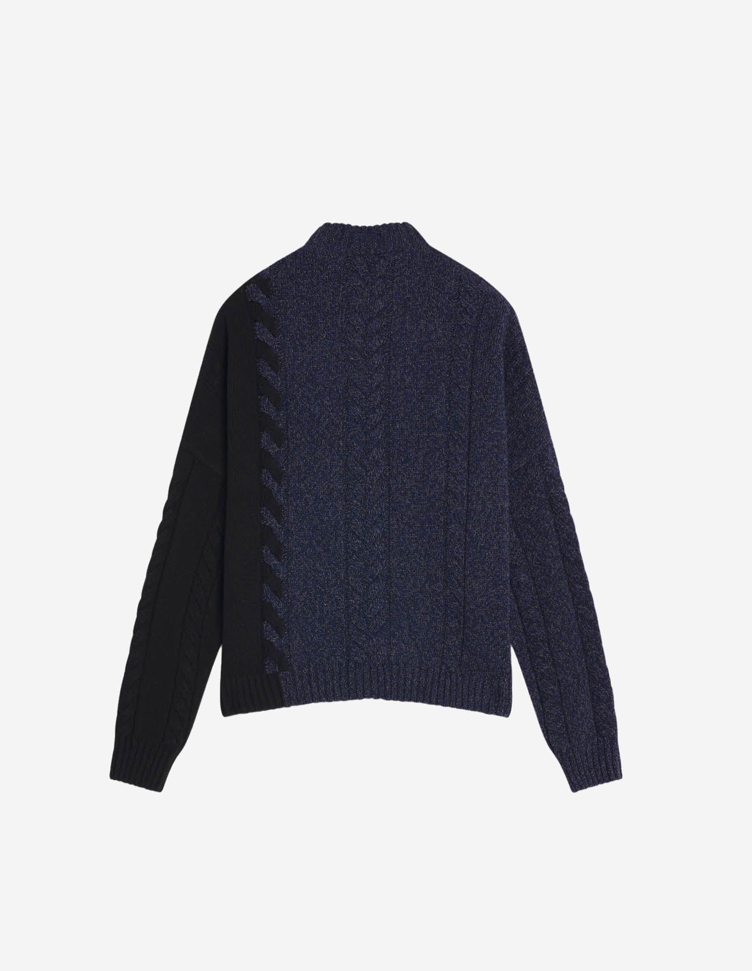 Pull tressé à manches longues en laine et cachemire - Deep Blue