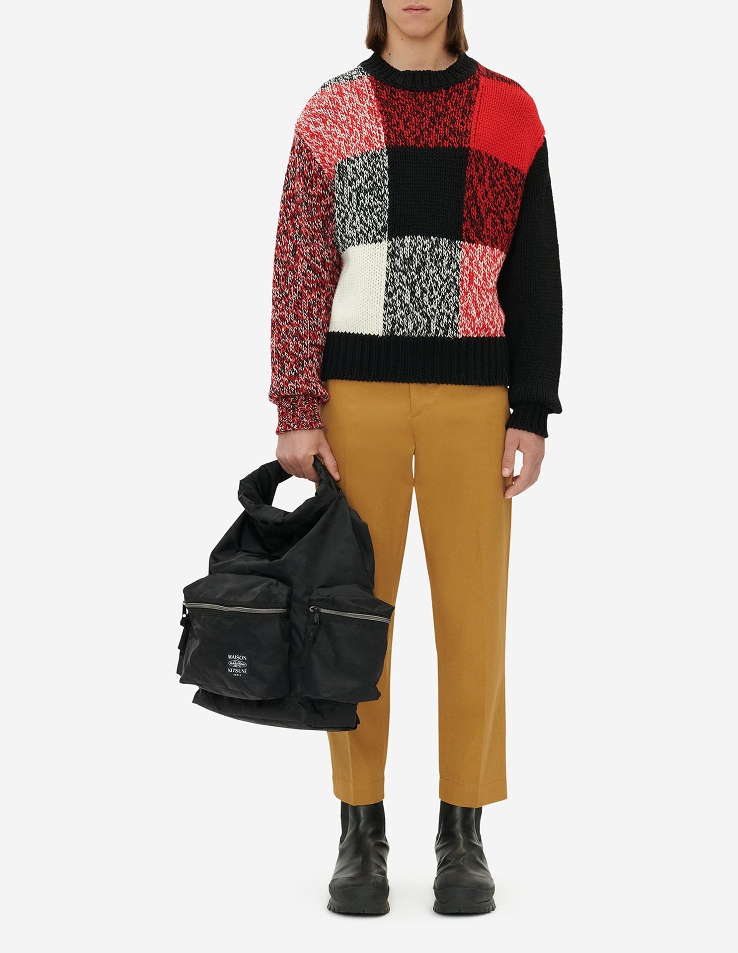Long-sleeved jumper with wool bow - Black Red Check