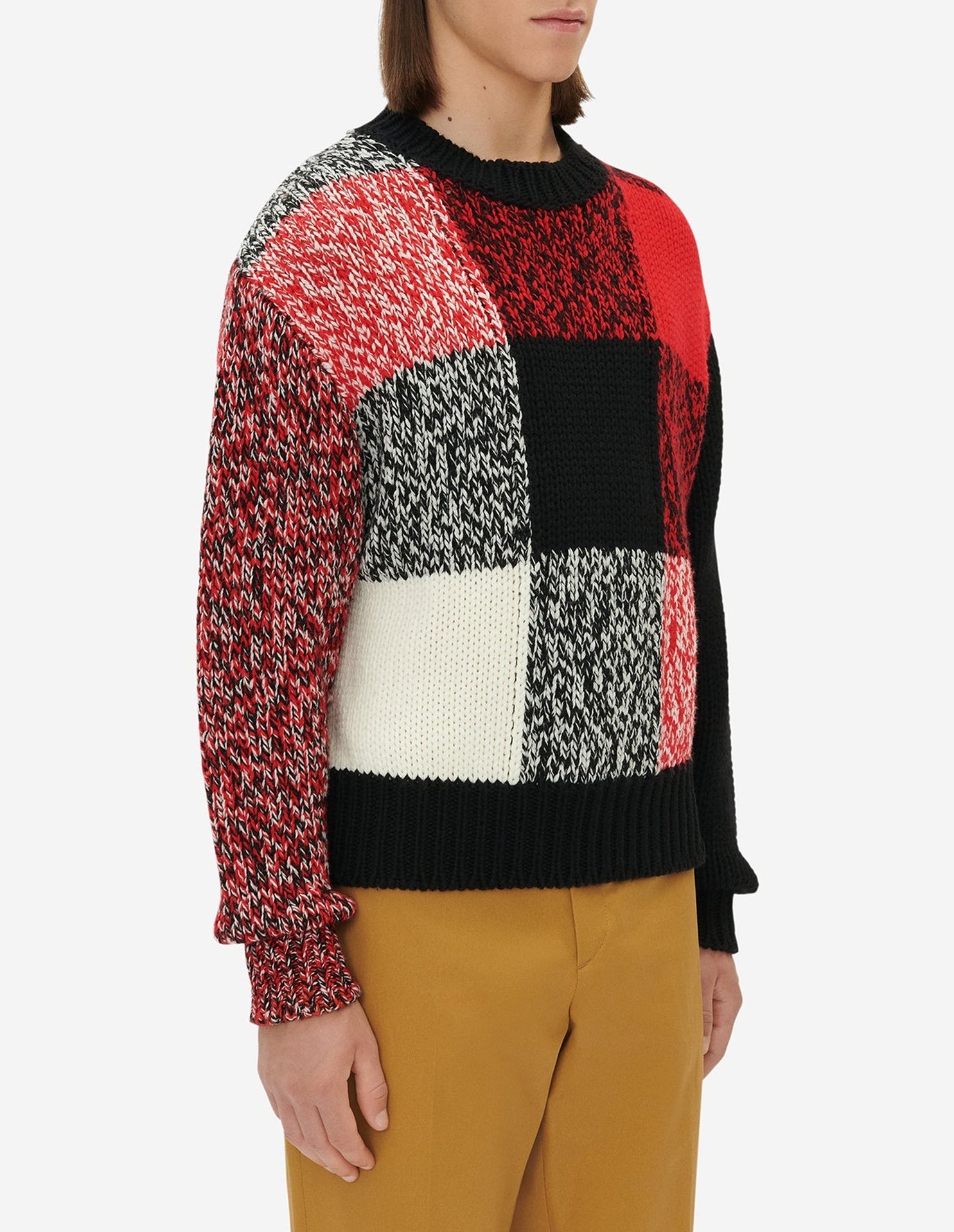 Long-sleeved jumper with wool bow - Black Red Check
