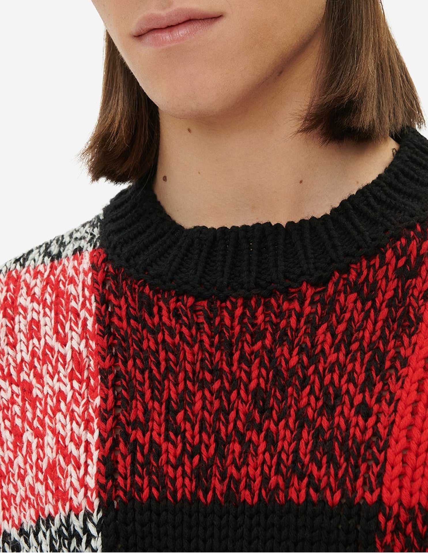 Long-sleeved jumper with wool bow - Black Red Check