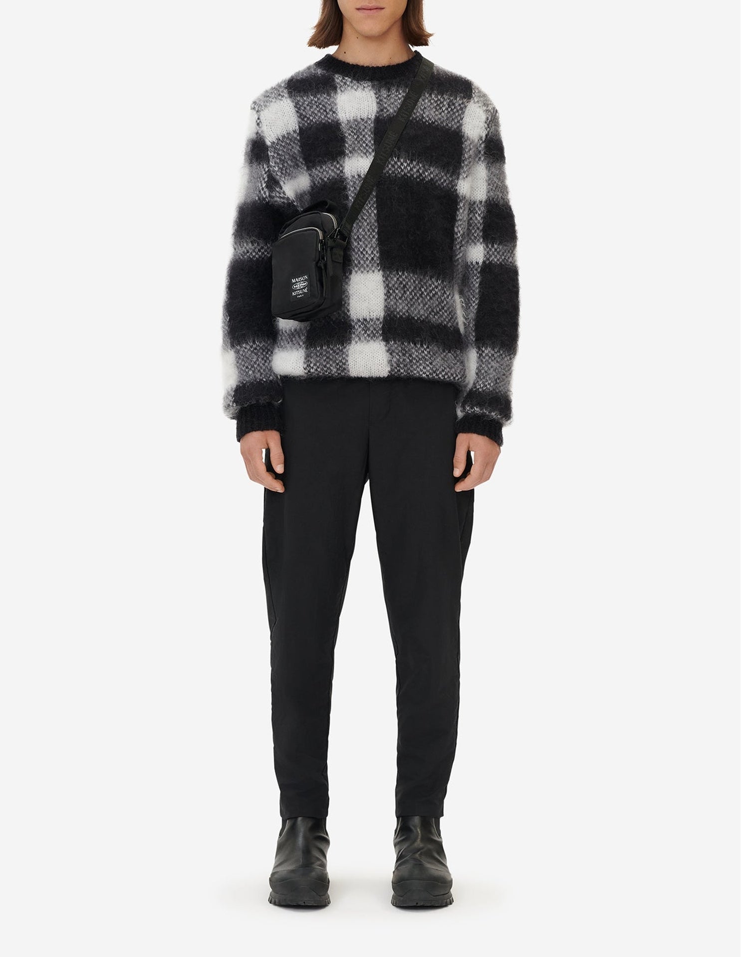 Pull à manches longues en laine - Black White Check