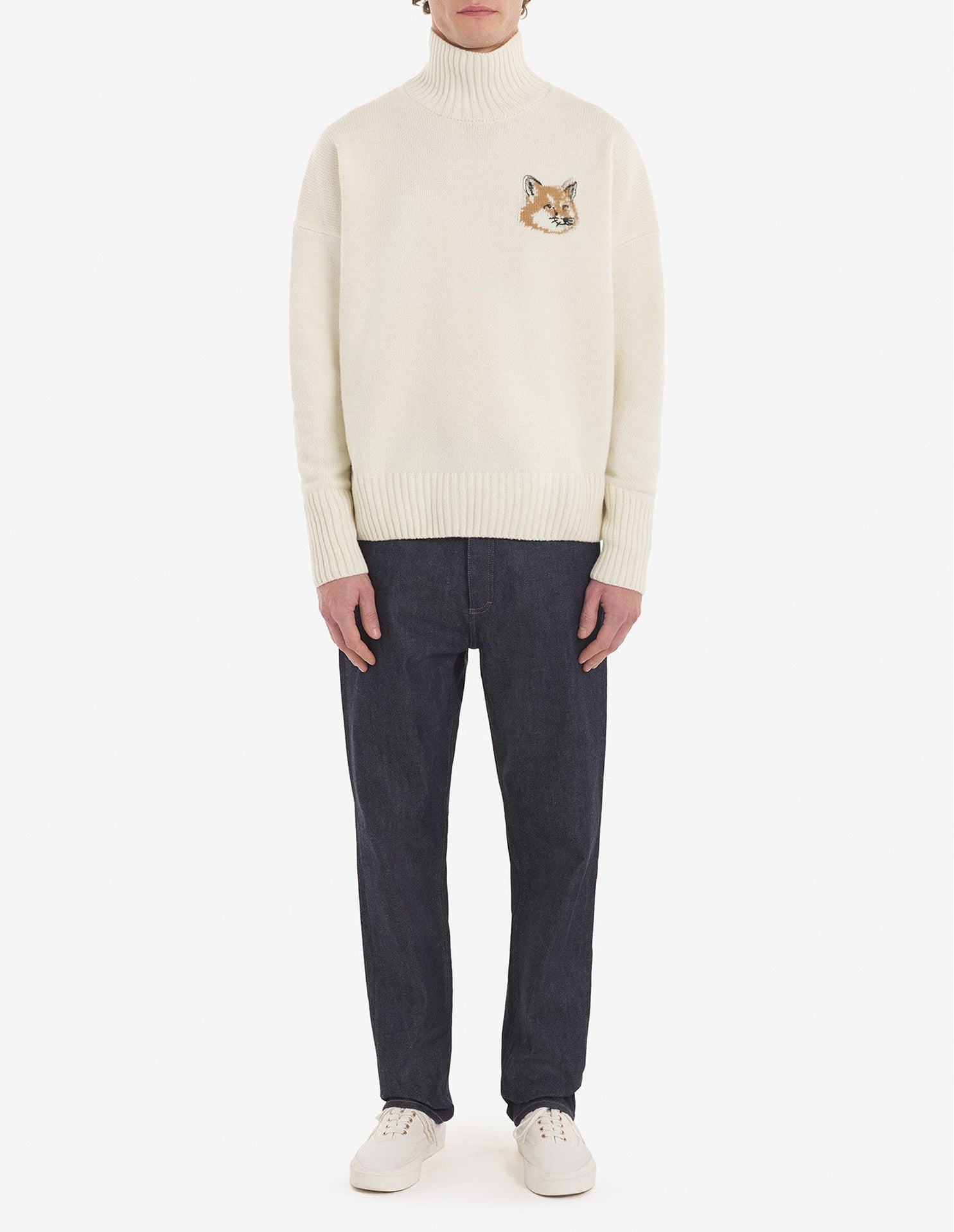 Pull à col montant en laine - Ecru