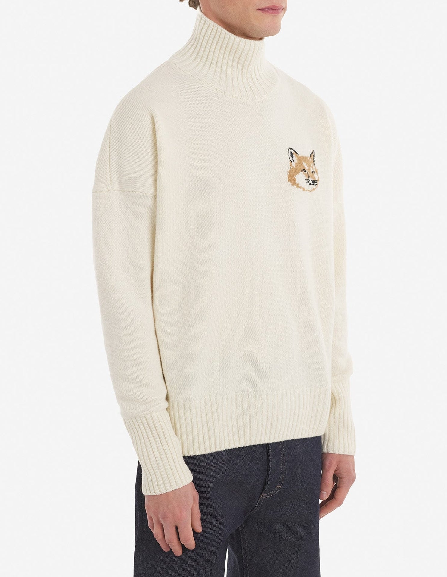 Pull à col montant en laine - Ecru