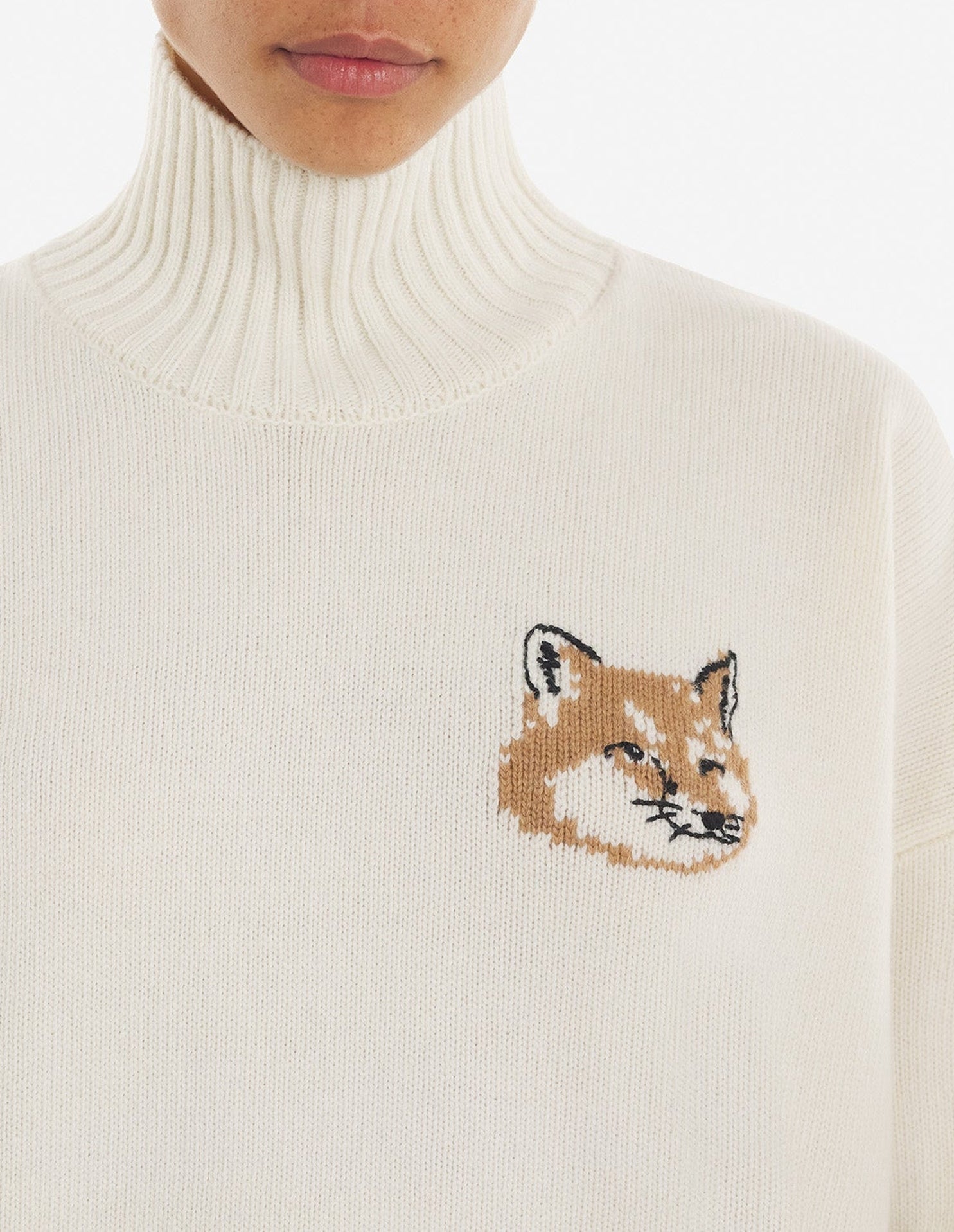 Pull à col montant en laine - Ecru