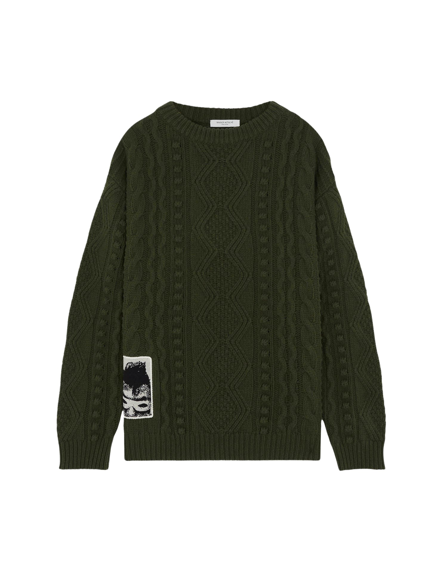 Pull Aran à manches longues en laine - Khaki Green