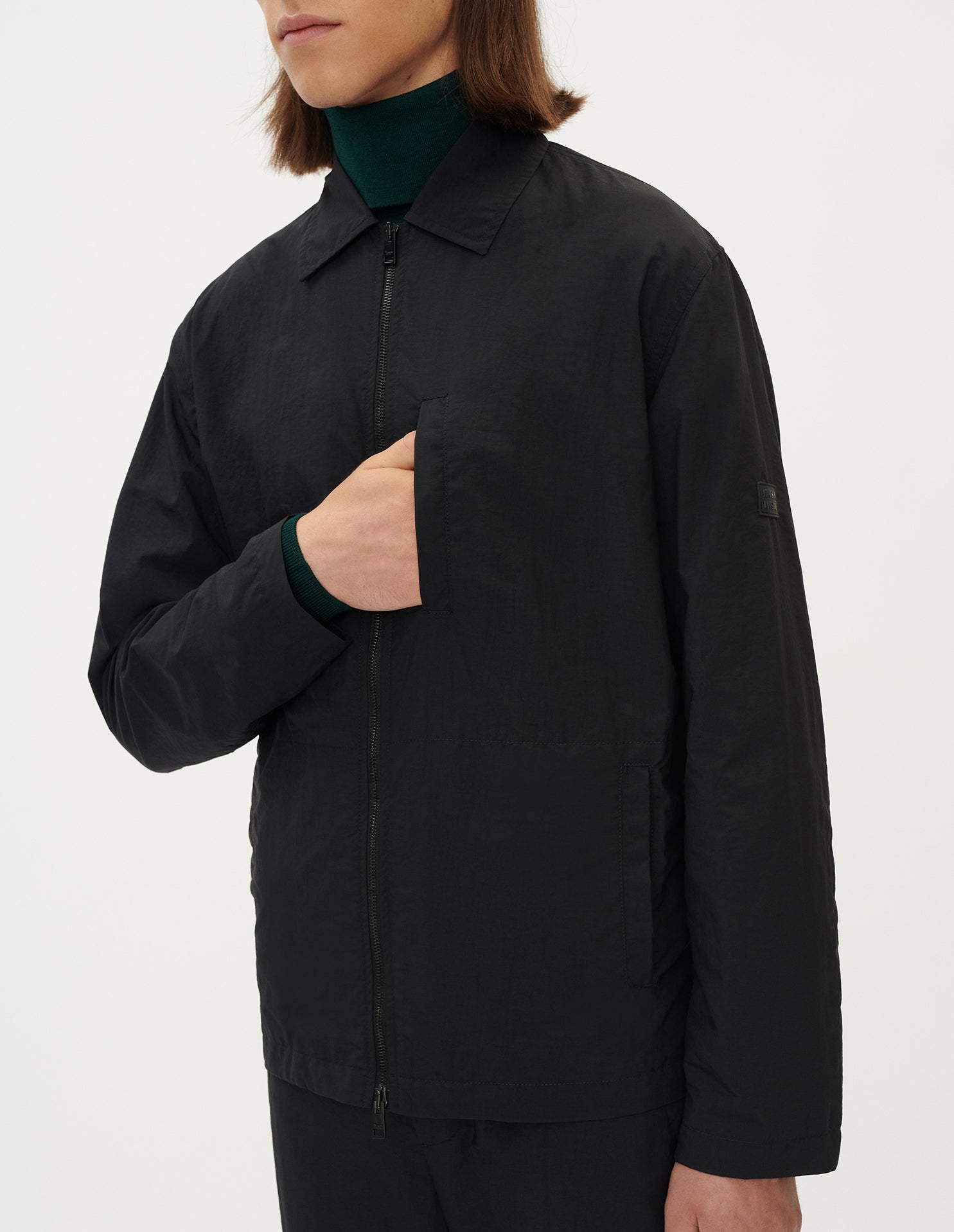 Surchemise zippée décontractée à manches longues - Black