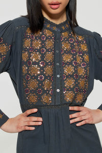 Robe longue brodée de sequins Joana - Black