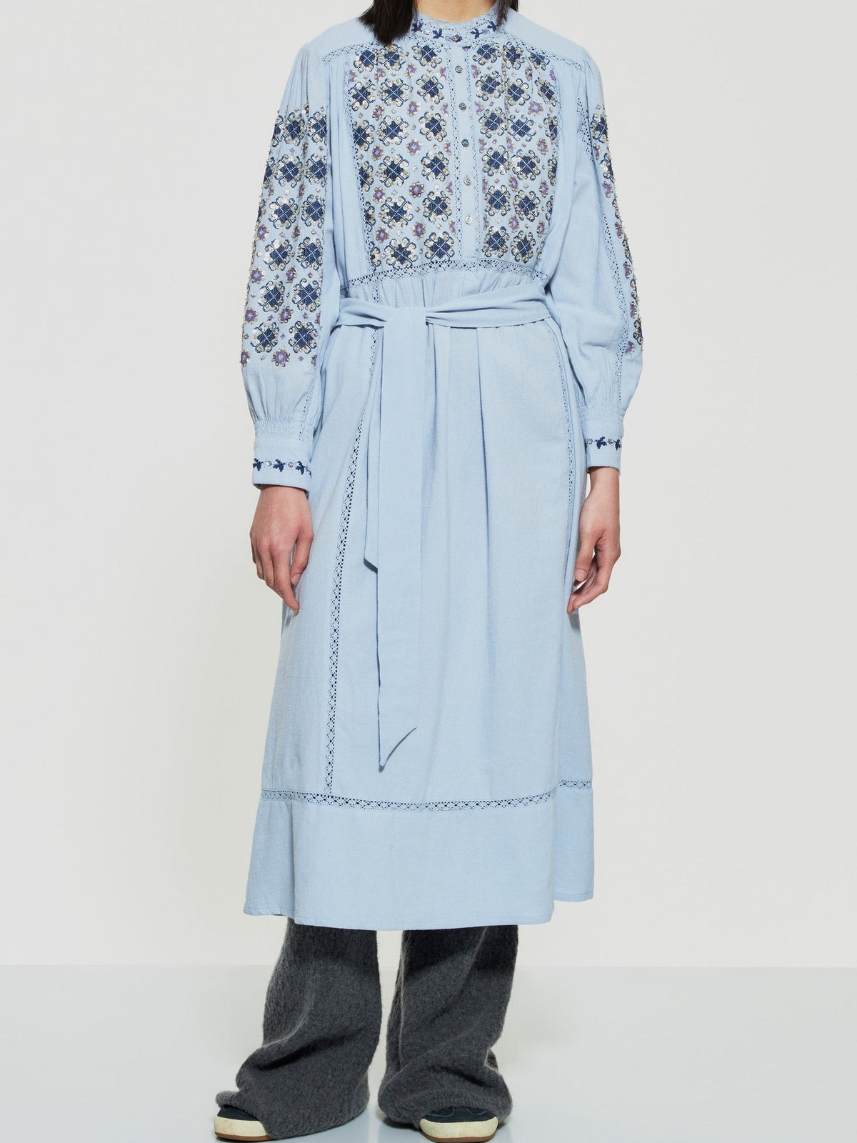 Robe longue brodée de sequins Joana - Blue
