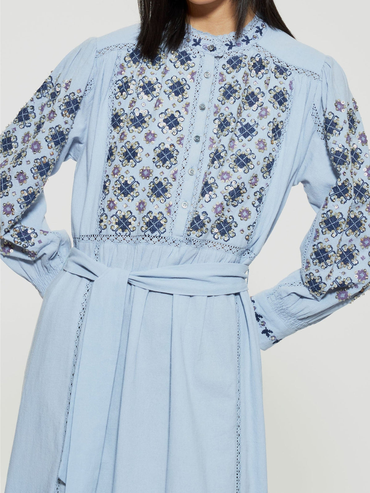 Robe longue brodée de sequins Joana - Blue