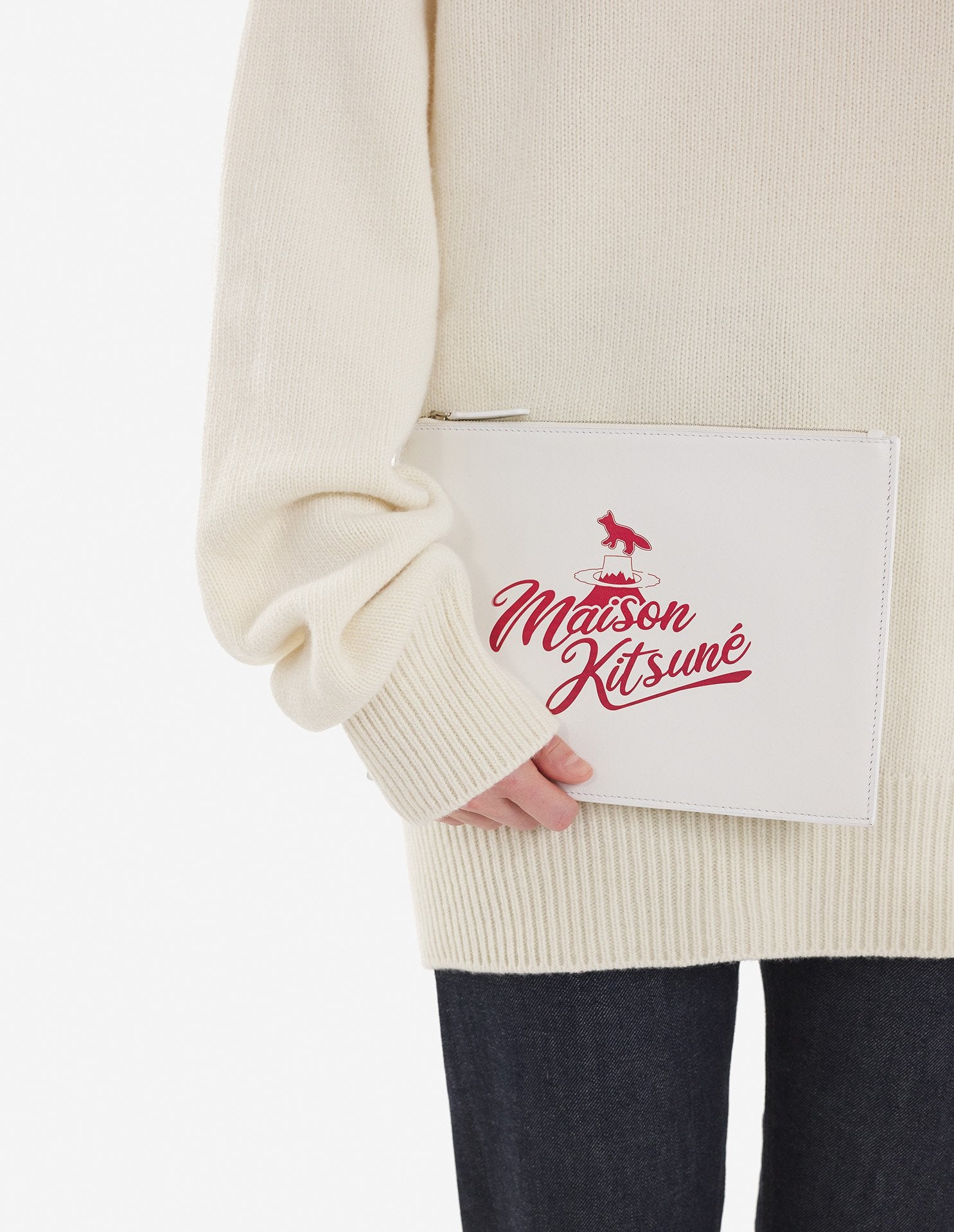 Maison Kitsuné x Mont Fuji leather clutch bag - Deep Red